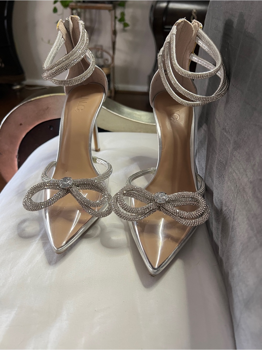 INC International Concepts Silver Crystal Bow Pointed-Toe Stiletto Heels